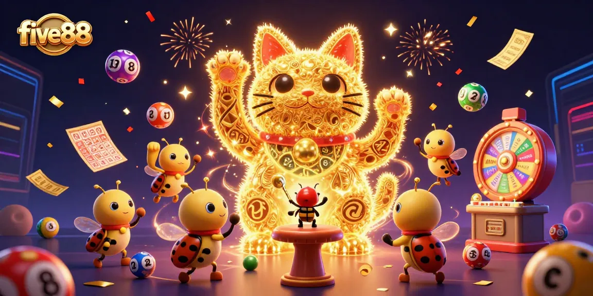 Experience the excitement of casino gaming with five88's vibrant lucky cat and festive elements.