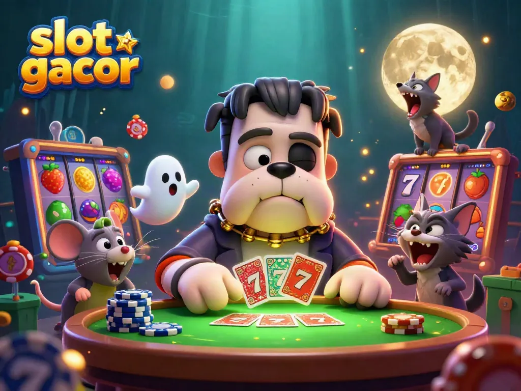 Experience the thrilling action of slot gacor with monster characters and vibrant casino elements.