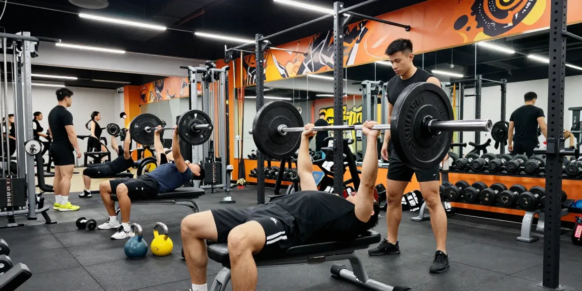 Anabolika Shop: Bodybuilder im Fitnessstudio beim Training mit Gewichten und modernem Equipment.