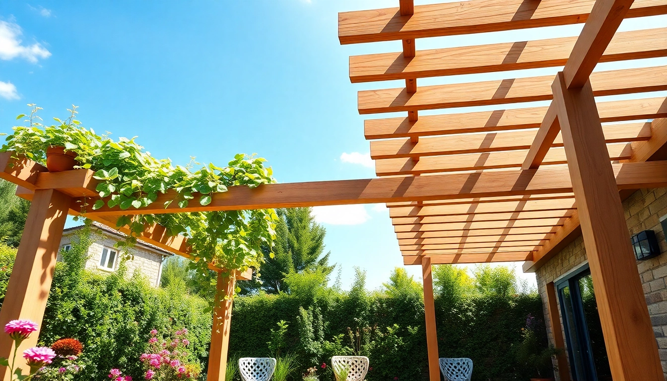 Hier klicken und informieren ueber eine moderne Terrassenueberdachung in einem schoenen Garten.