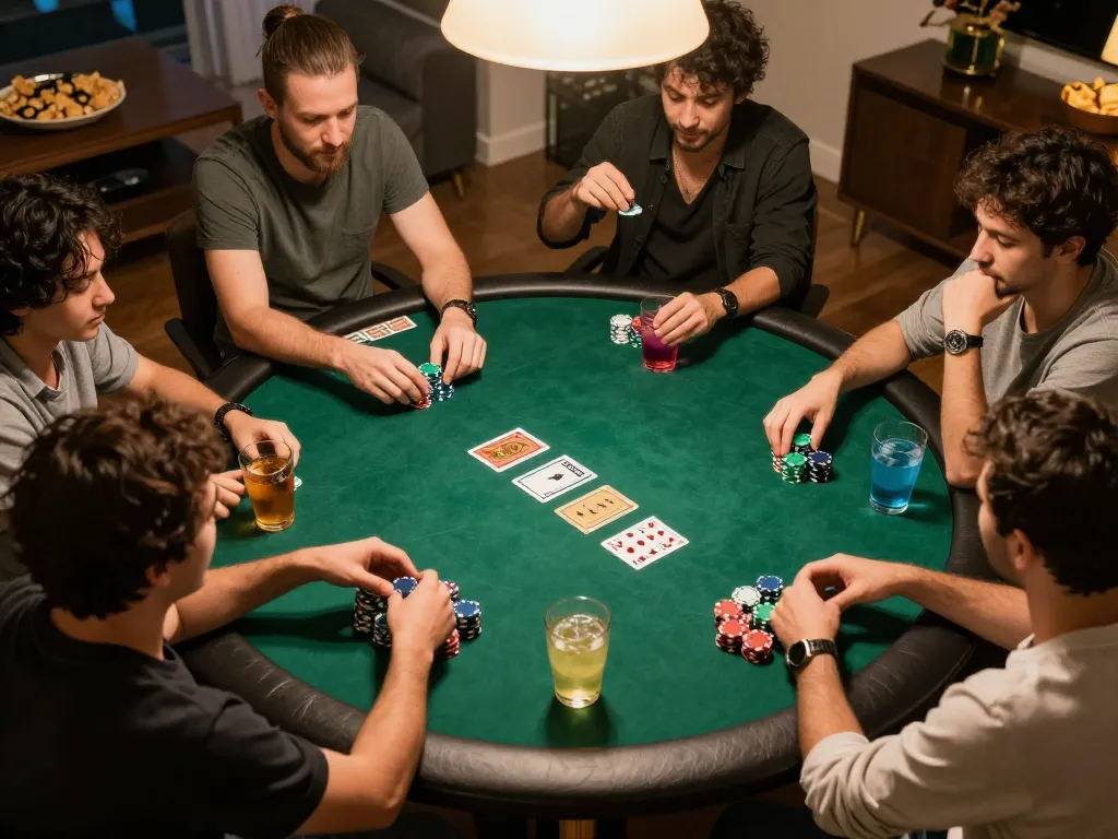 Engaging poker night scene showcasing a home game among friends at Nhà cái F168.