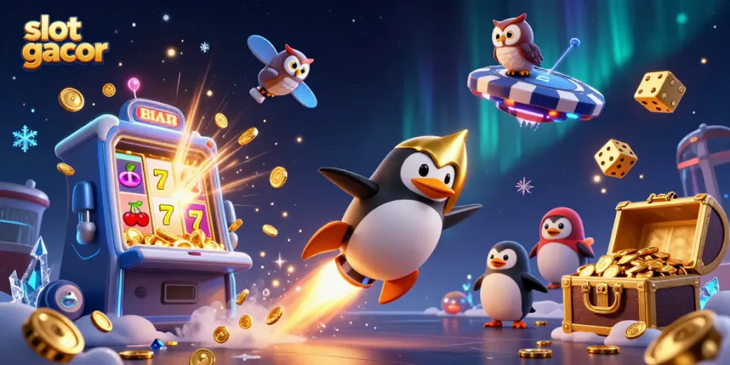 Experience thrilling slot gacor gameplay with golden penguin and jackpot explosion