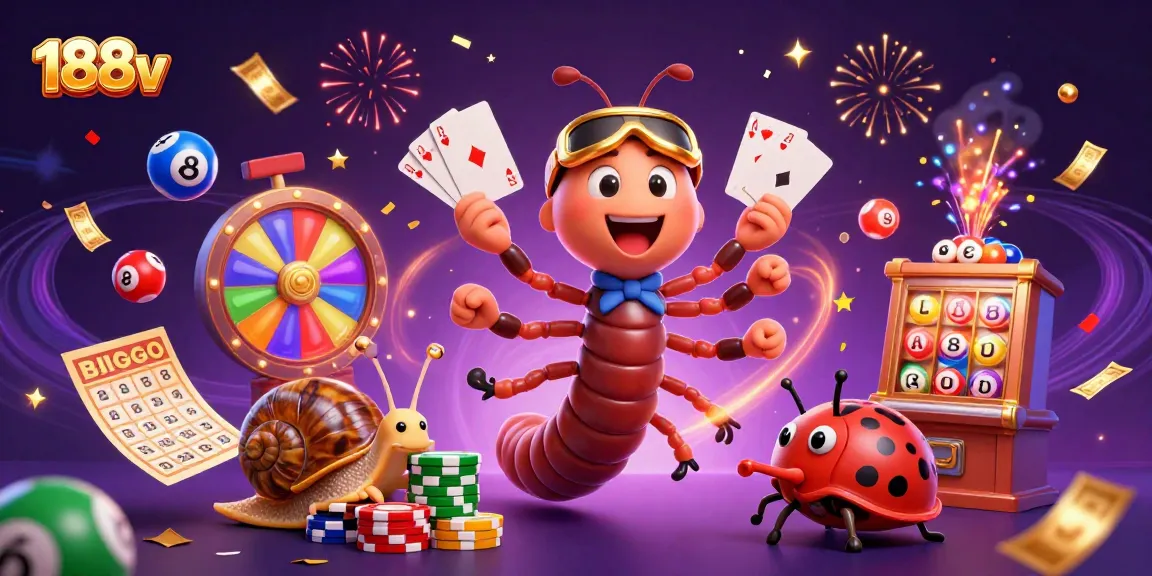 Engage with 188v as a colorful cartoon casino scene featuring animated dealers and vibrant lottery elements.