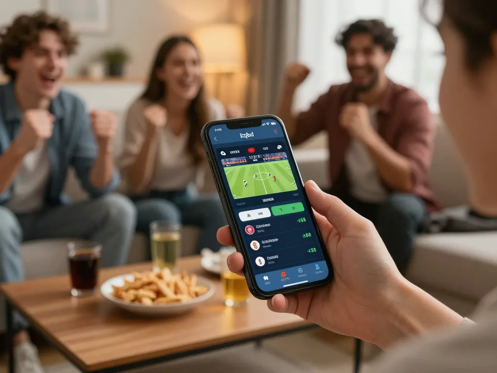 Experience live betting on kqbd app with smartphone during epic football match celebration