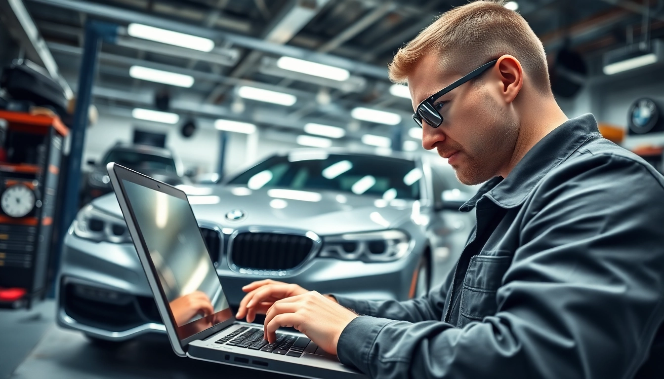 BMW Codierung in professioneller Werkstatt mit spezialisiertem Techniker.