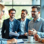Headhunter Schweiz berät einen Klienten in einem modernen Büro mit natürlichem Licht
