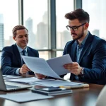 Headhunter IT profiled in a modern office discussing career opportunities.