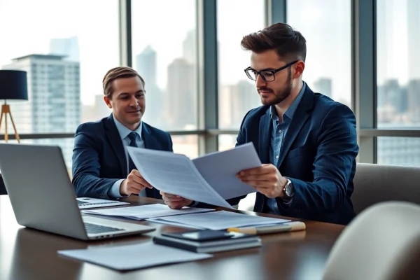 Headhunter IT profiled in a modern office discussing career opportunities.