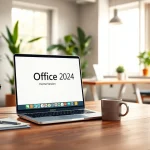 Office 2024 Home Version für macOS auf einem MacBook in einer modernen Büroumgebung.