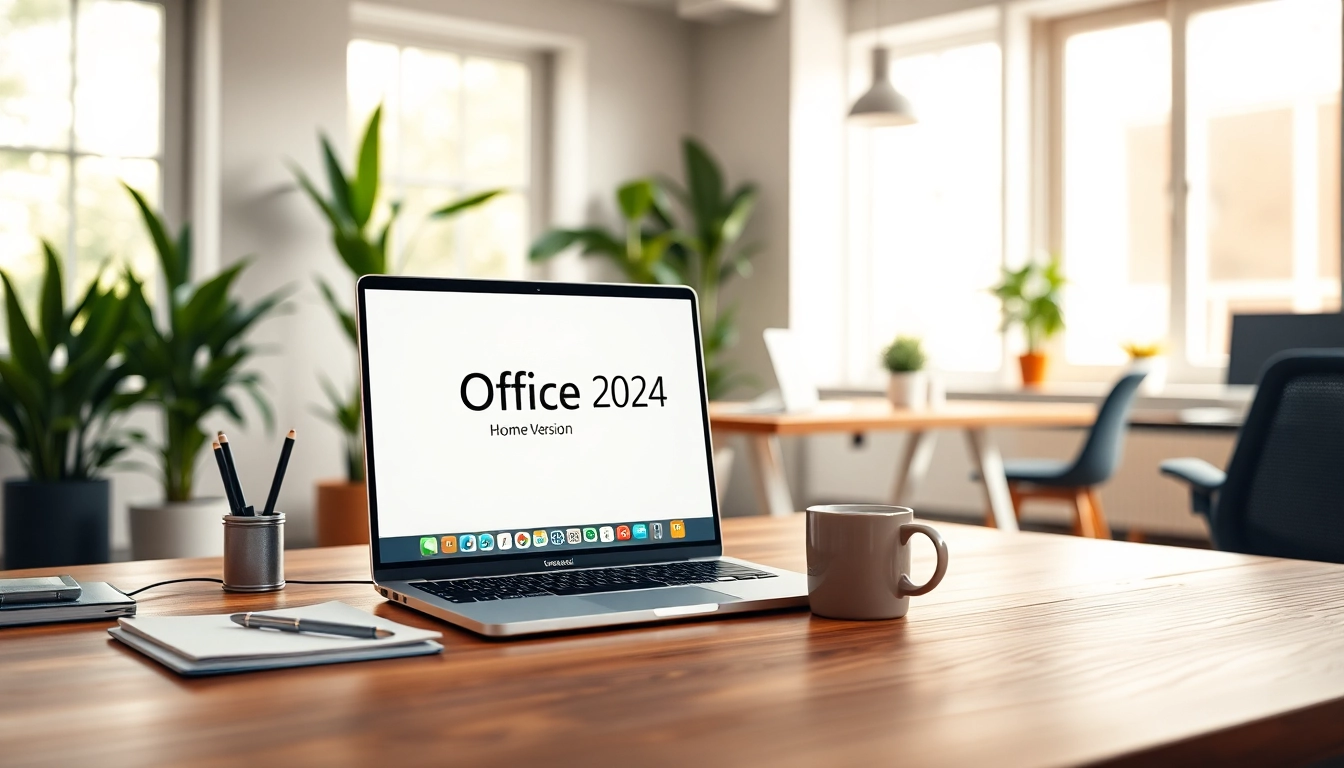 Office 2024 Home Version für macOS auf einem MacBook in einer modernen Büroumgebung.
