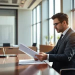 Headhunter Ingenieure analysiert Lebenslauf in modernem Büro.