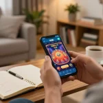 Engaged player using the SC88 app for online gambling in a cozy home environment.