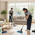 Reinigungsfirmen Bern team providing meticulous cleaning services in a bright residential space.