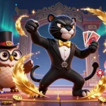Engage in exhilarating gameplay with keonhacai55chuan as a stylish panther deals cards in a vibrant casino
