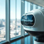 Evodrop Beobachter in einer modernen Büroumgebung, futuristisches Design und klare Funktionen