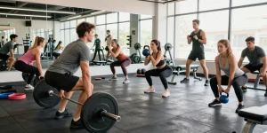 Astera Shop: Aktive Menschen im Fitnessstudio beim Training mit hochwertigen Geräten.