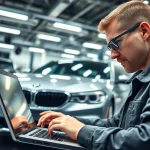 BMW Codierung in professioneller Werkstatt mit spezialisiertem Techniker.