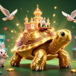 Experience the excitement of new online casino Australia with a vibrant 3D illustration filled with gold and gaming elements.