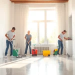 Effektive grundreinigung berlin durch professionelle Reinigungskräfte in einem hellen, sauberen Wohnraum.